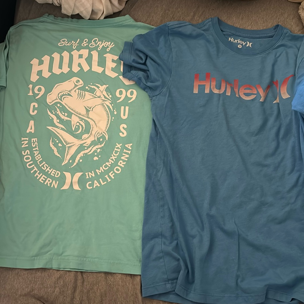 Two Hurley T Shirts For The Surfer Kids Out There. Turquoise Is L Blus Is S